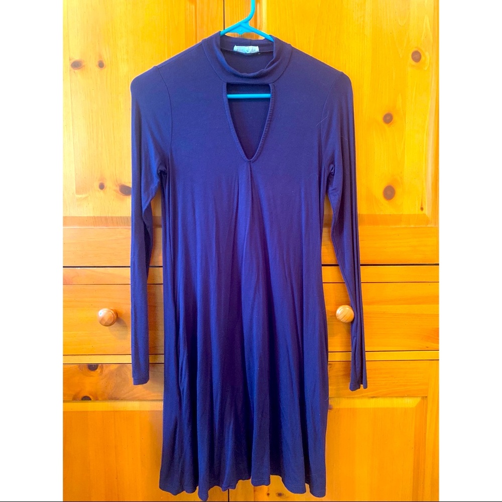 Blue Long sleeve Cotton Dress